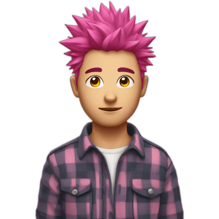 Spiky pink-haired boy In plaid  emoji