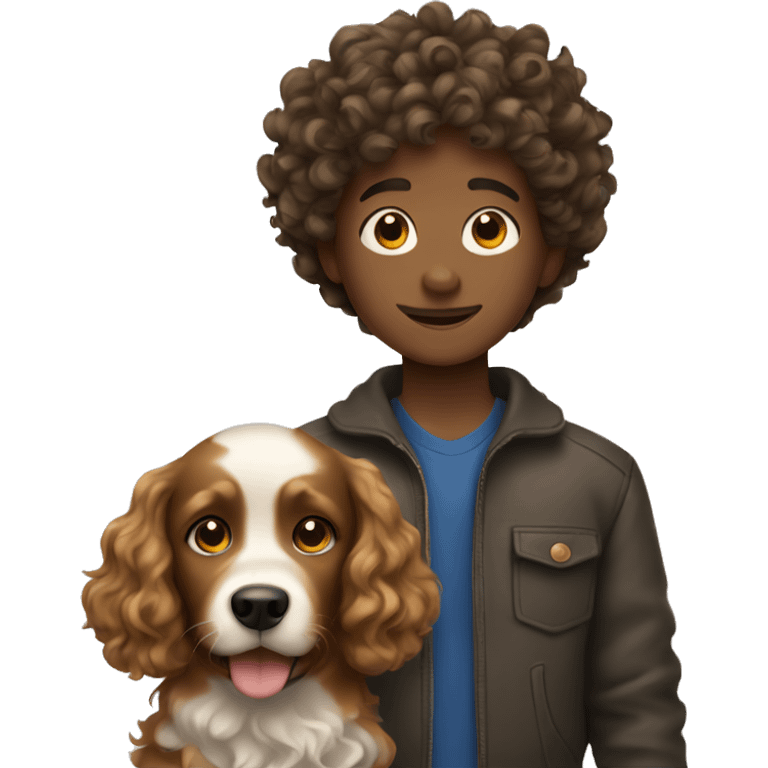 curly hair boy with dog  emoji