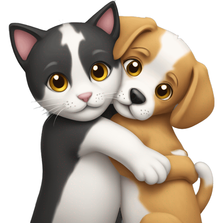 Cat and dog hugging each other  emoji