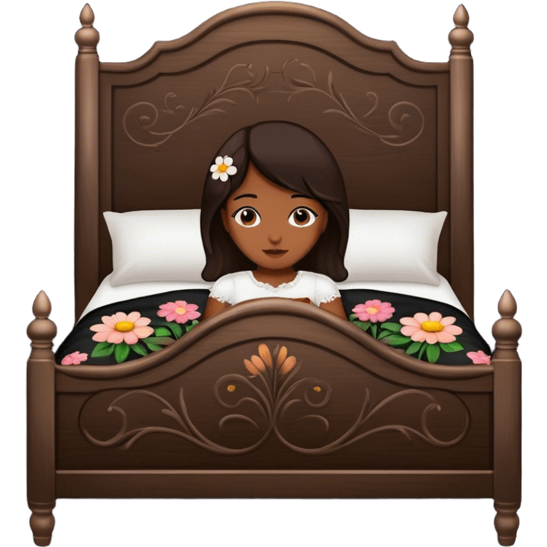 BLACK WOOD Vintage bed with flower design emoji