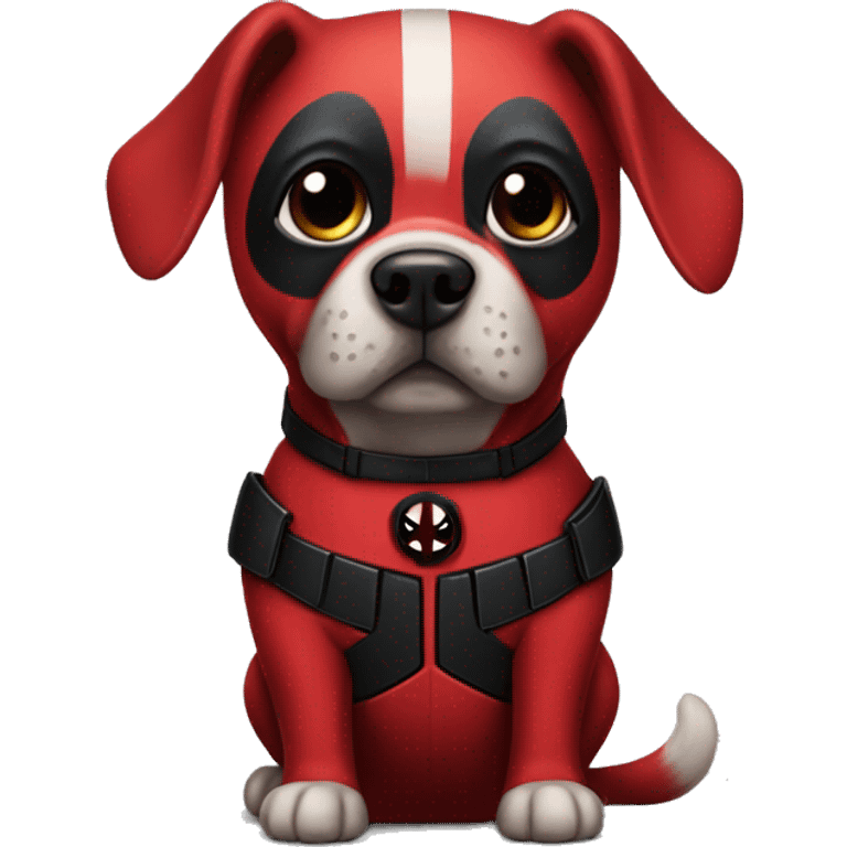 a dog wearing a costume like deadpool emoji