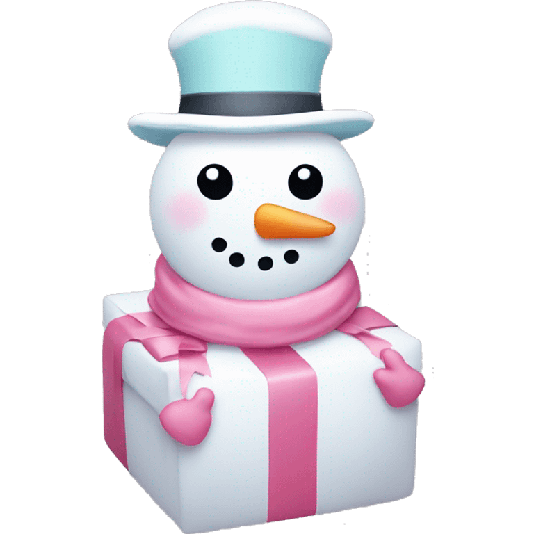 pastel pink snowman and gift emoji