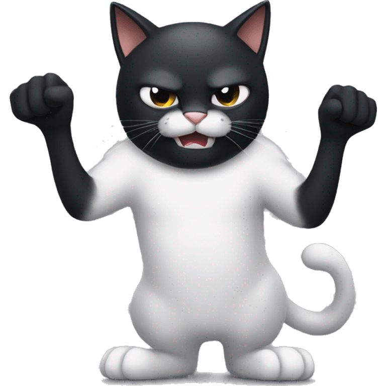 Black cat with white paws angry emoji