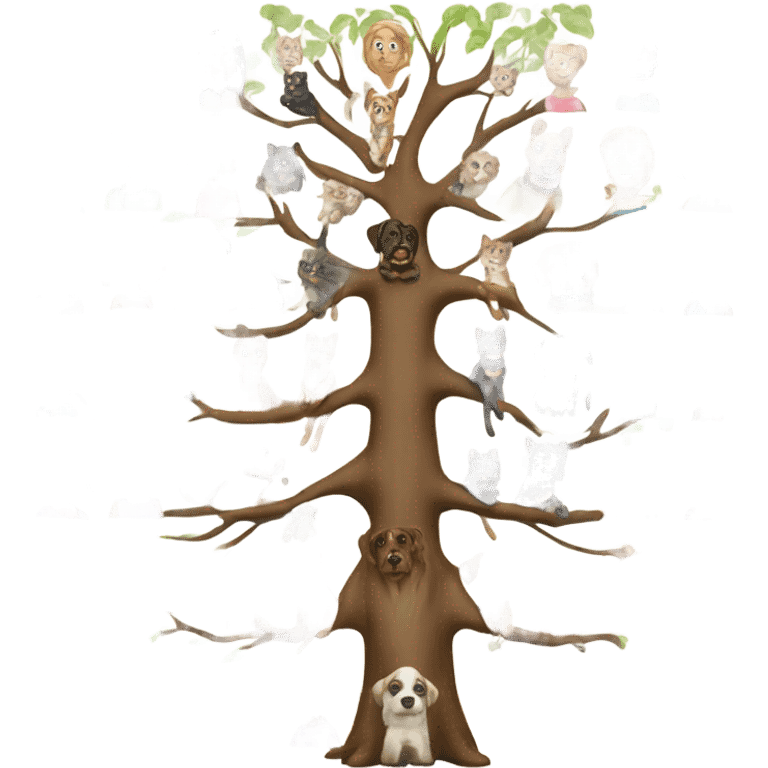 Family tree multirace  people, cats and dogs emoji