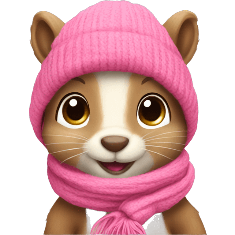 Squirrel with pink scarf only face and cute emoji