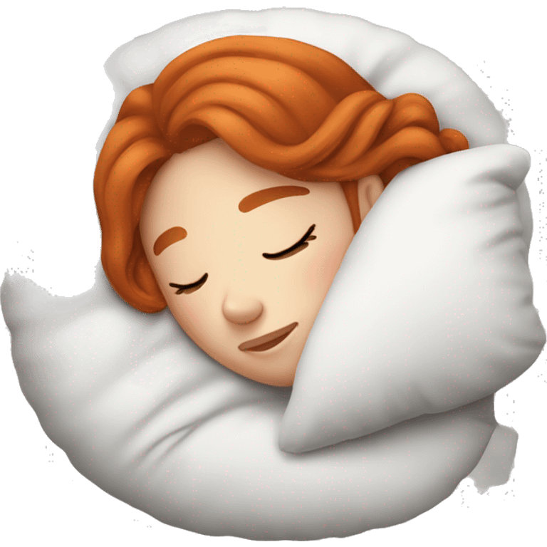 pretty redhead girl sleeping with comfy pillow emoji