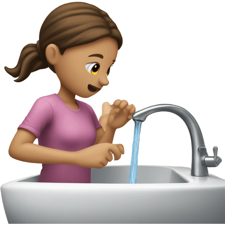 Girl with brown hair turning on sink and flushing toilet emoji