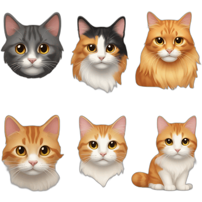 Long-haired, calico cat and an orange tabby cat emoji