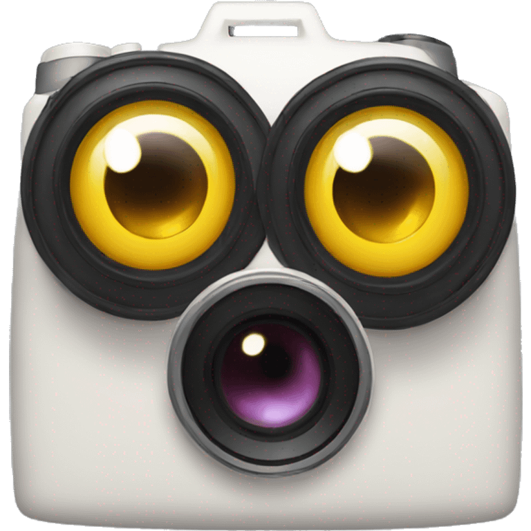 a shocked emoji with eyes shaped like a camera lens emoji