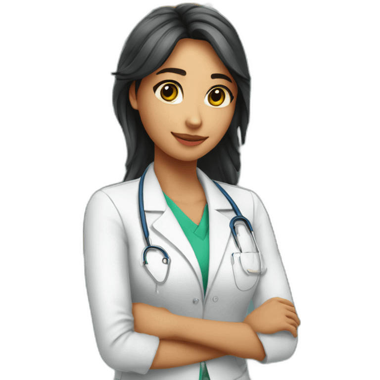 Chica joven con pelo largo trabajando en una farmacia emoji