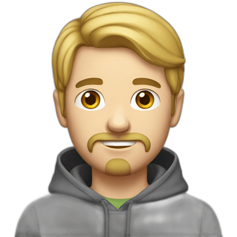 Young white man with moustache and beard wearing a hoodie emoji