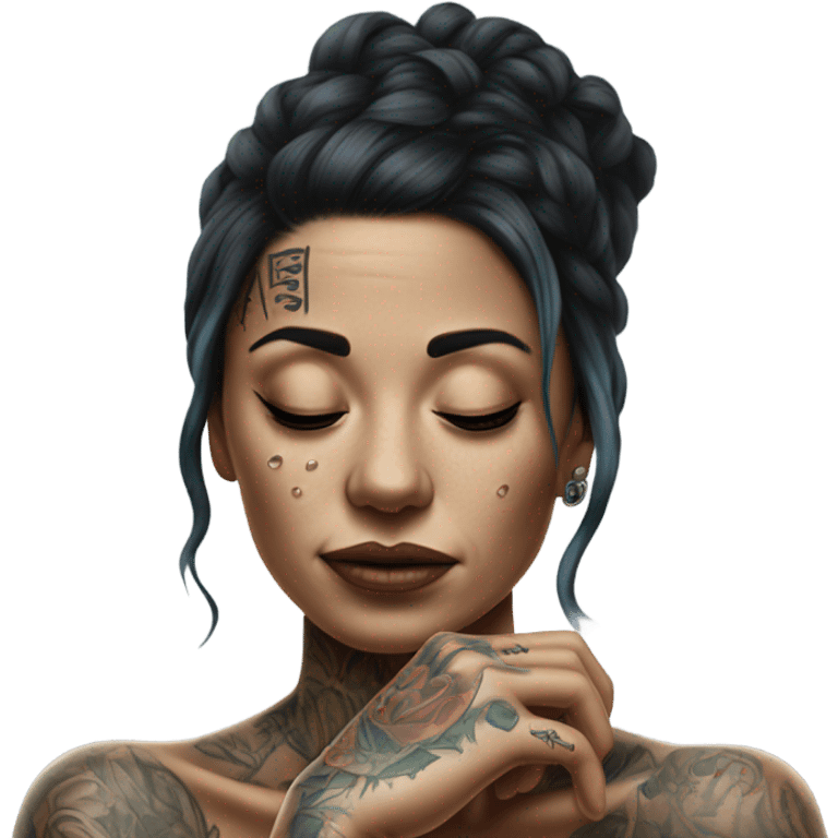 Hyper Realistic Beautiful tattooed woman crying reaching out  emoji