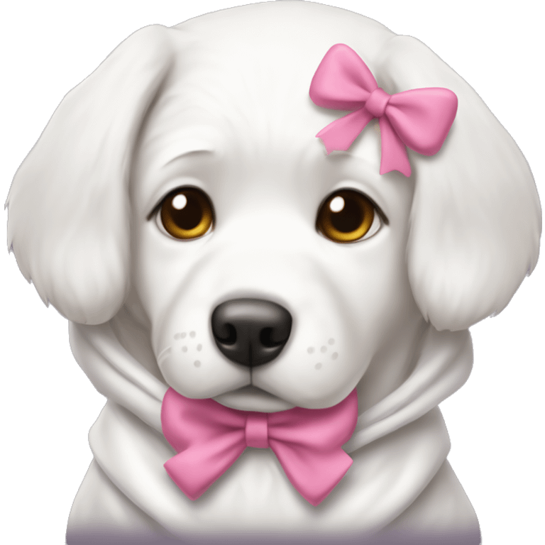 ￼White dog with pink bow and hoodie emoji