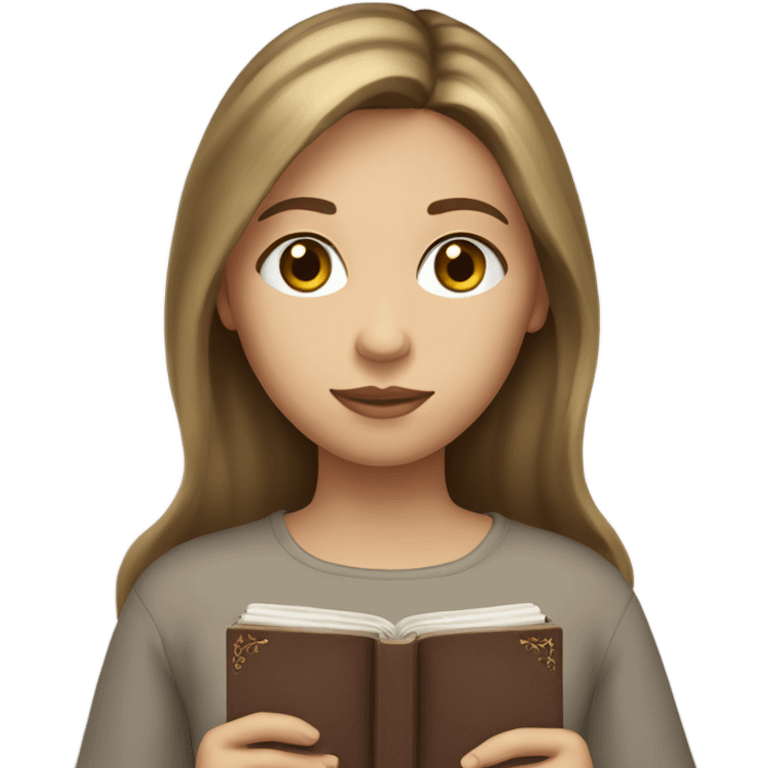 Girl with brown hair with blonde highlights, hazel eyes, full lips holding a bible emoji