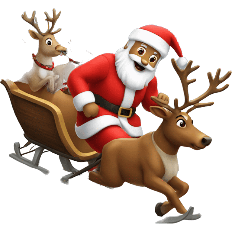 Santa in sled with reindeer flying across sky  emoji