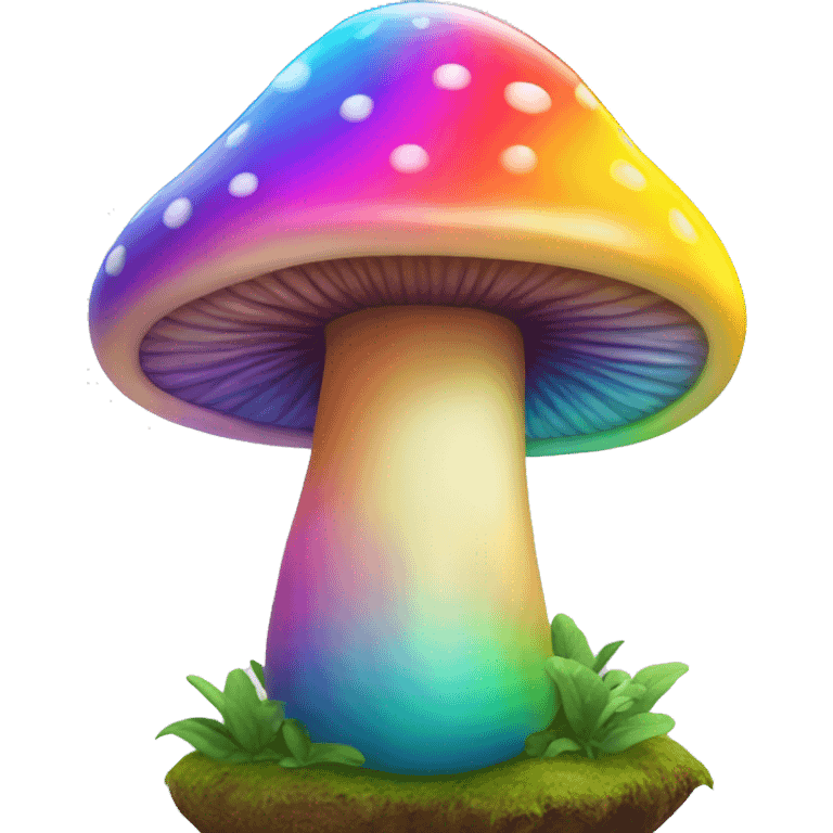 A rainbow-colored trippy mushroom with a very satisfied face emoji