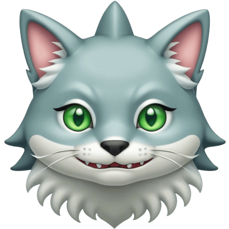 shark-cat anthro with green eyes and fluffy hair emoji