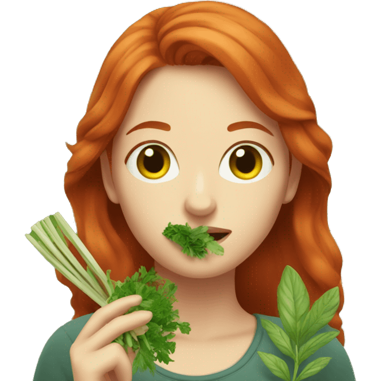 Redhead woman eating herbs emoji