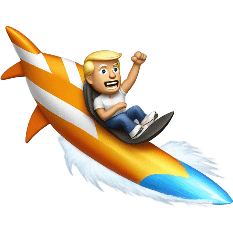 Donald j trump surfing on a rocket emoji