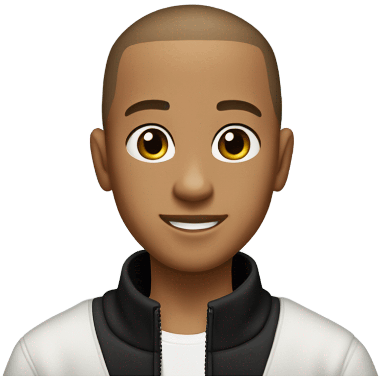 boy with very light brown skin, buzz cut, no facial hair, wearing a smart black quarter zip jumper with white t shirt underneath. emoji