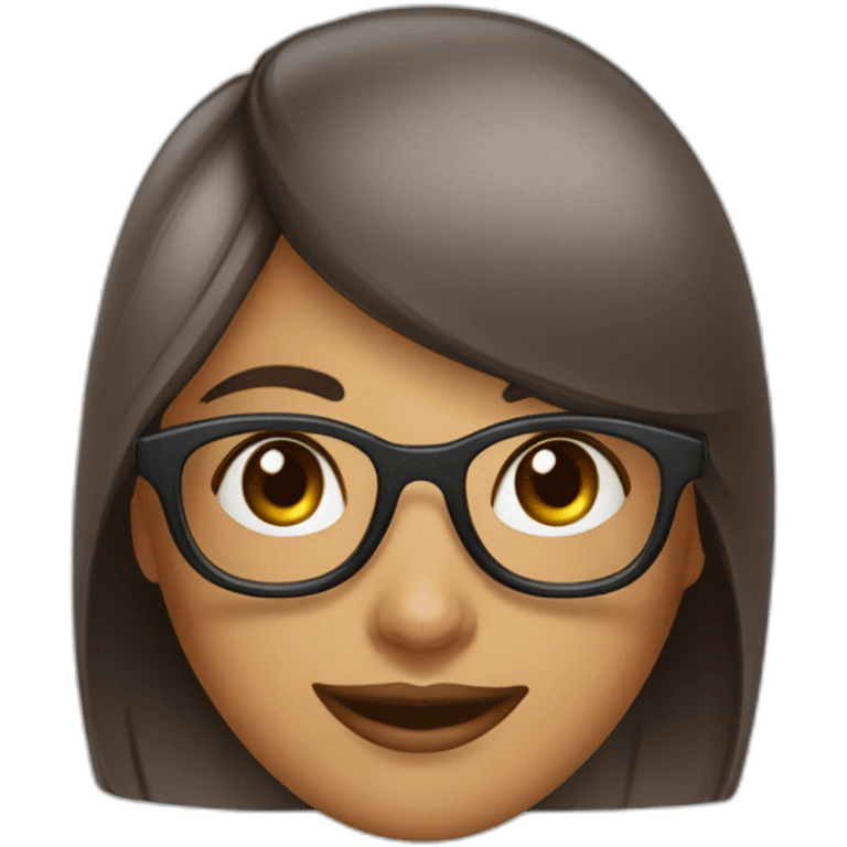 mamá con lentes cabello liso color marrón y medio con flequillo sonriente piel blanca tejiendo emoji