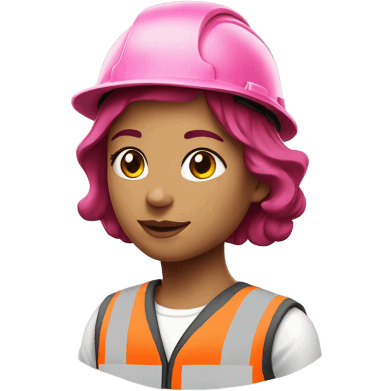 girl with burgundy hair wearing pink hard hat and pink hi vis vest emoji