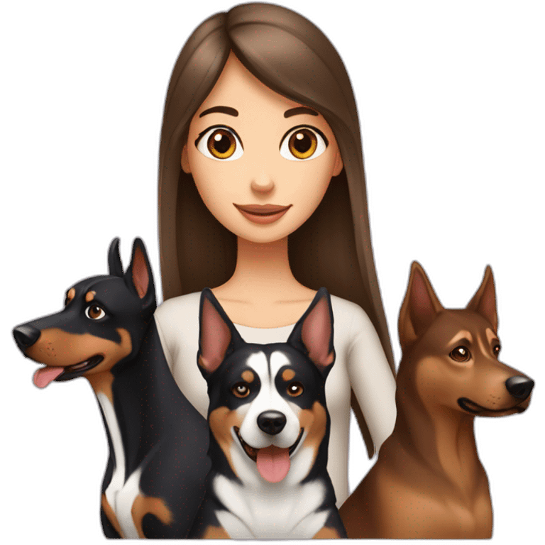 Girl with long hair with dogs Spitz Doberman and Husky emoji