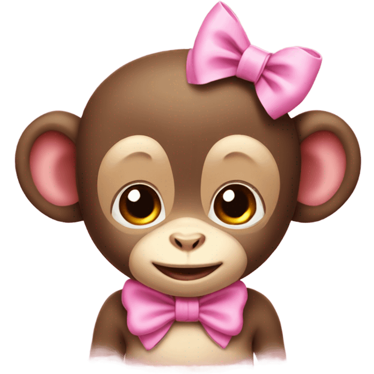 cute baby monkey with a pink bow on the head emoji