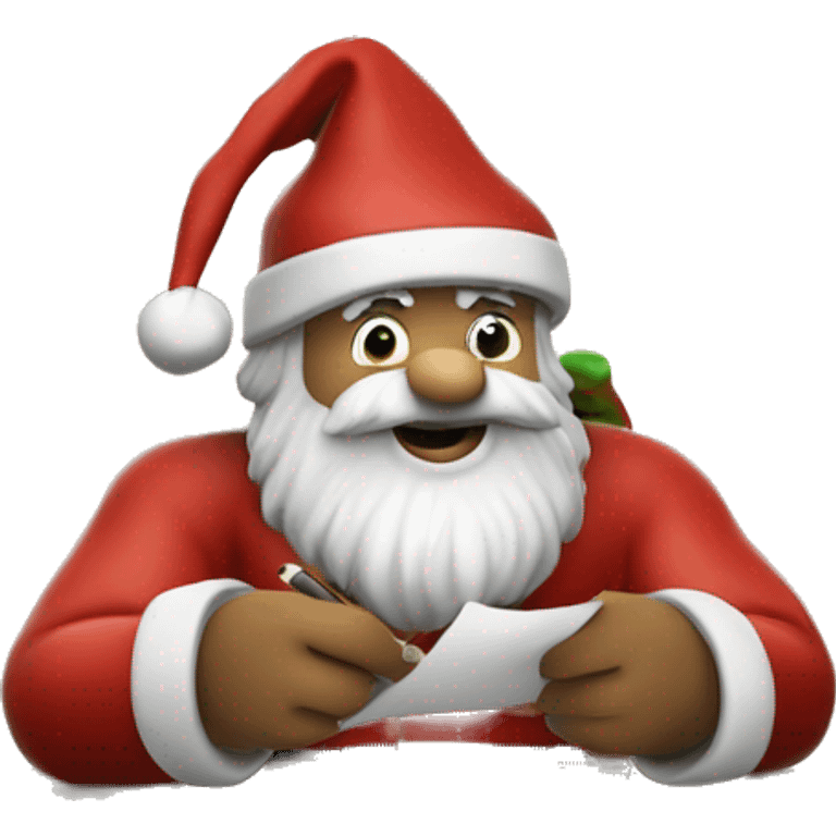 German Santa Claus is sitting on a desk, writing something down on a sheet of paper, solving complicated math puzzles emoji