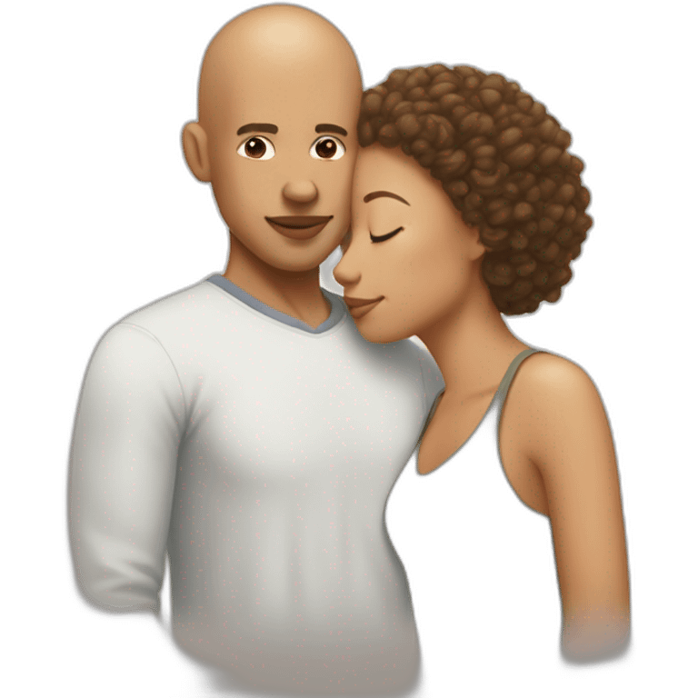 A mixed race man Without hair kissing A woman with light brown hair emoji