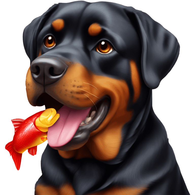 Stupid Rottweiler eating Swedish fish emoji