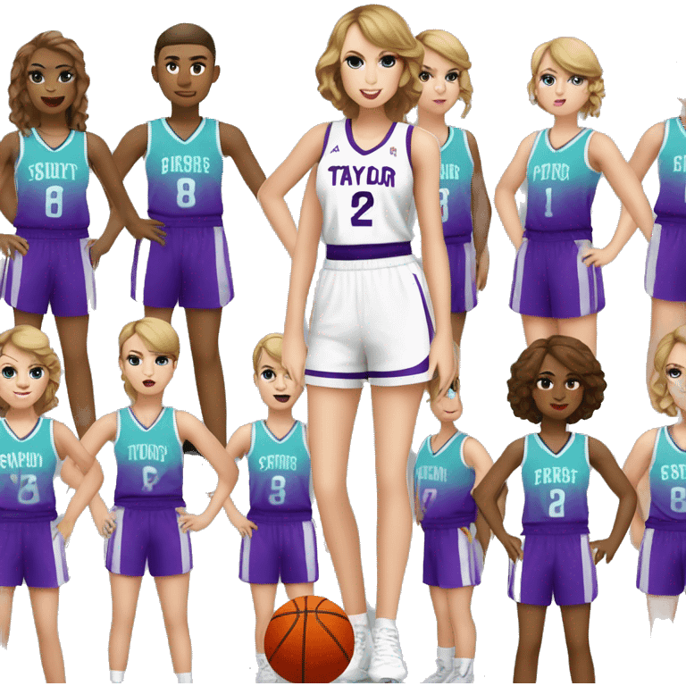 Taylor-Swift-Playing-For-basketball team-purple-white-aqua uniform emoji