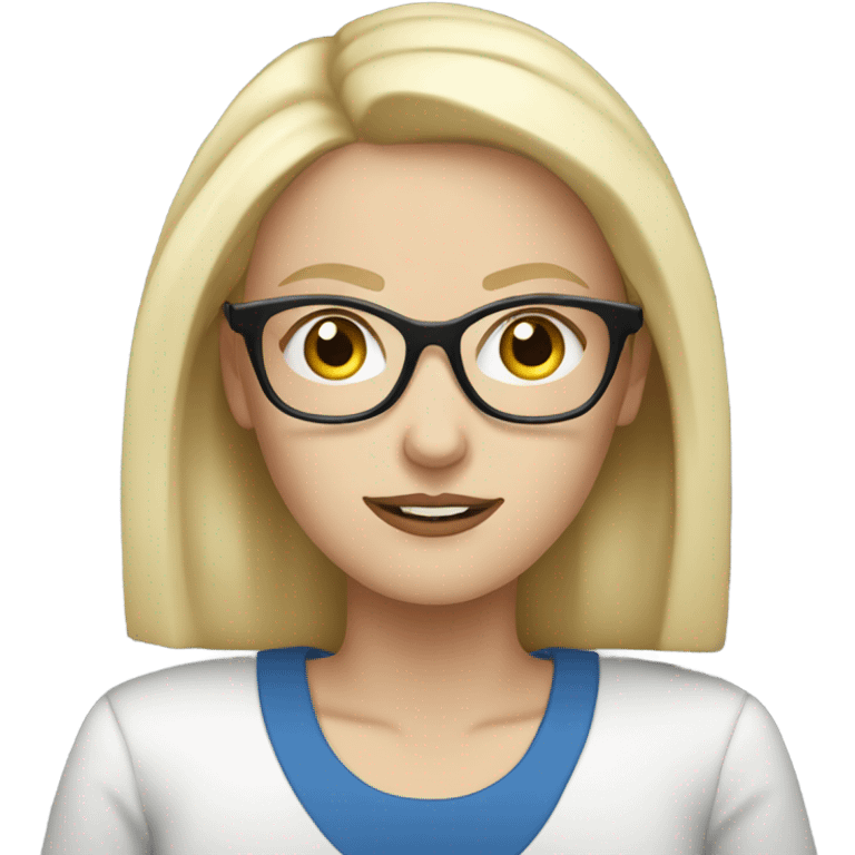 blonde pale white woman with blue eyes and glasses working on laptop emoji