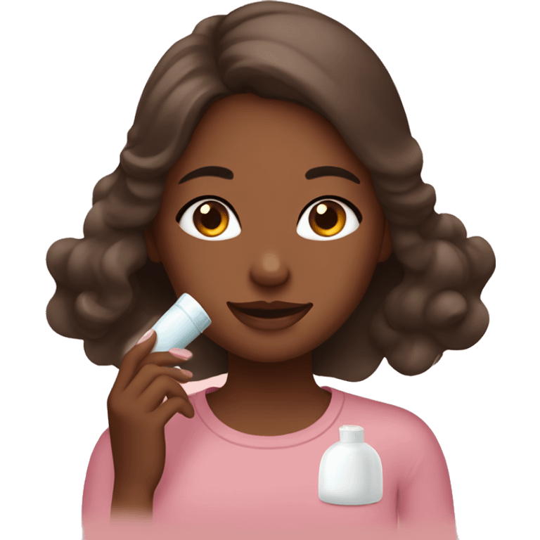 Girl putting on skin care with brown skin emoji