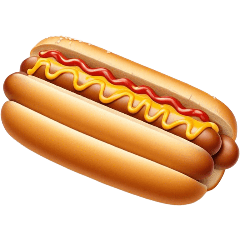 Cinematic classic hot dog, nestled in a soft toasted bun, drizzled with mustard and ketchup, juicy and flavorful, warm golden tones, ultra-detailed and mouthwatering. emoji