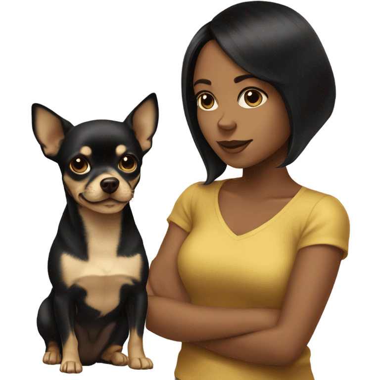 Black-hair girl with gold chihuahua emoji