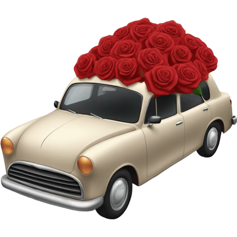 black pastel car in the trunk many roses red emoji