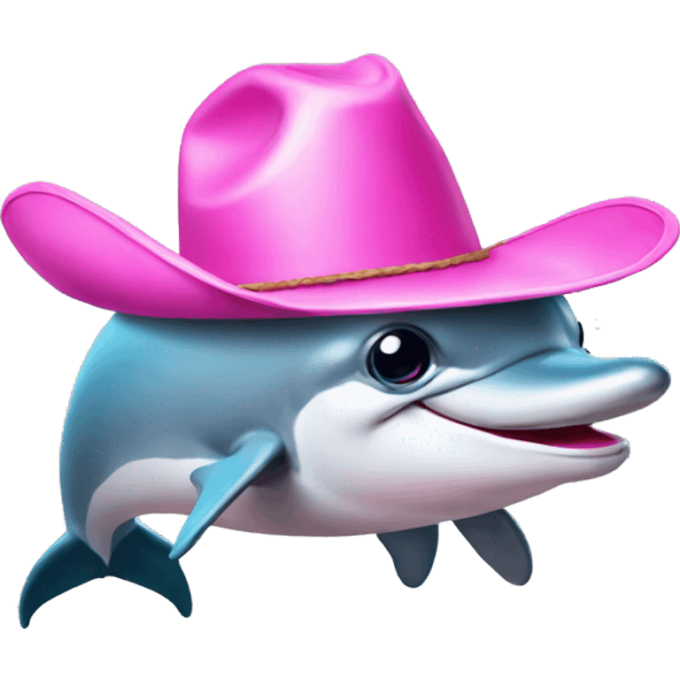 Dolphin with pink cowboy hat and silly face, front face emoji