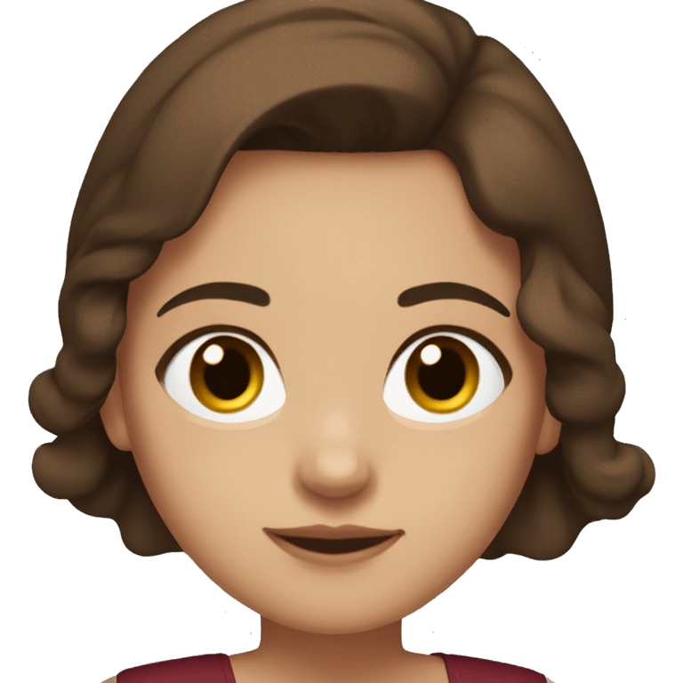 girl with brown hair and brown eyes wearing a burgundy off the shoulder top emoji