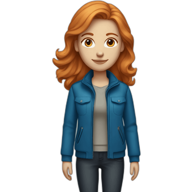 Straight, ginger hair and blue eyes woman with a Canadian jacket emoji