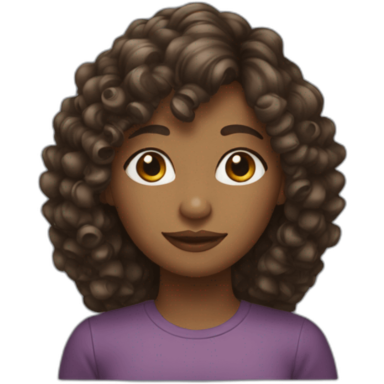 Brown girl that have bangs and has curly hair emoji