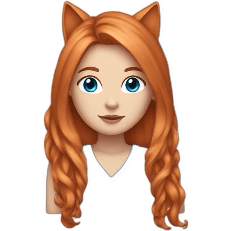 white girl with long copper hair, blue eyes and cat ears emoji