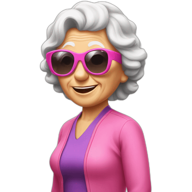 Curling old lady doing gymnastics with pink sunglasses emoji