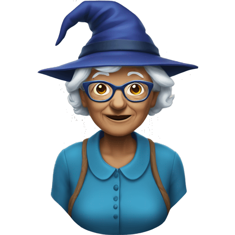 smart granny witch with glasses and blue hat  emoji