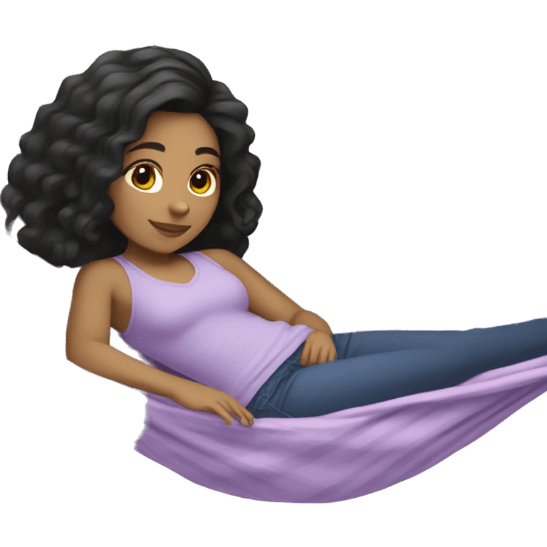 light skinned girl with black hair laying in a lilac hammock emoji