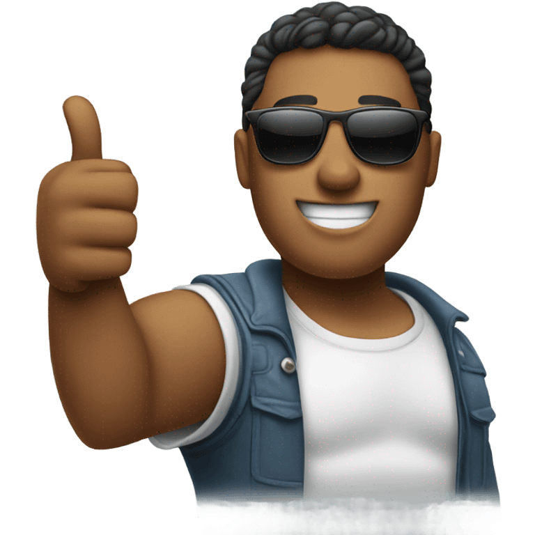 person with sunglasses showing iphone screen with thumbs up emoji