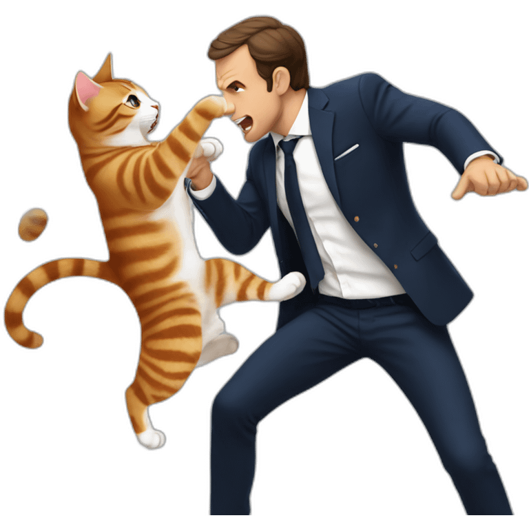 macron fight with a cat emoji