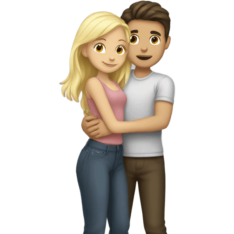 brunette boy hugging blonde girl emoji