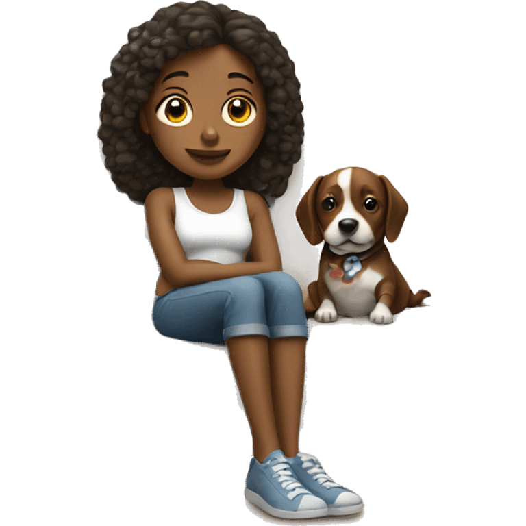 girl is relaxing with dog on the sofa emoji