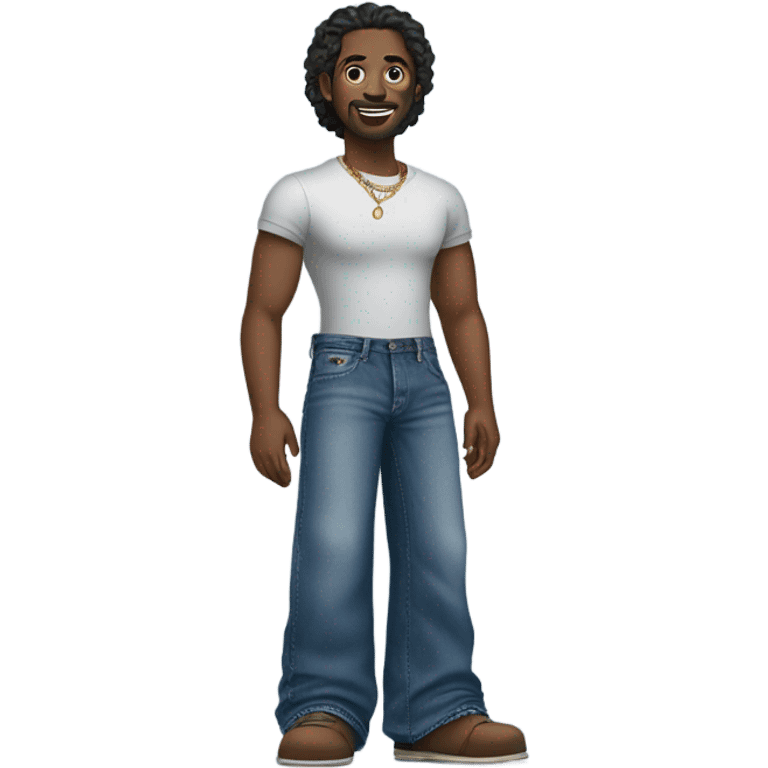 man wearing over size wide leg pair of jeans with a chain wallet emoji